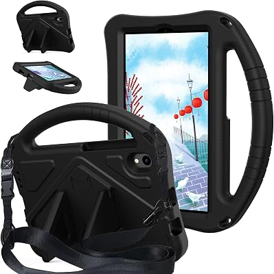 Compatible with Tecno Megapad 11 2024 11 Inch Lightweight Soft EVA Bumper Case with Adjustable Strap, Stand & Handle, Drop Protection Case for Kids Black