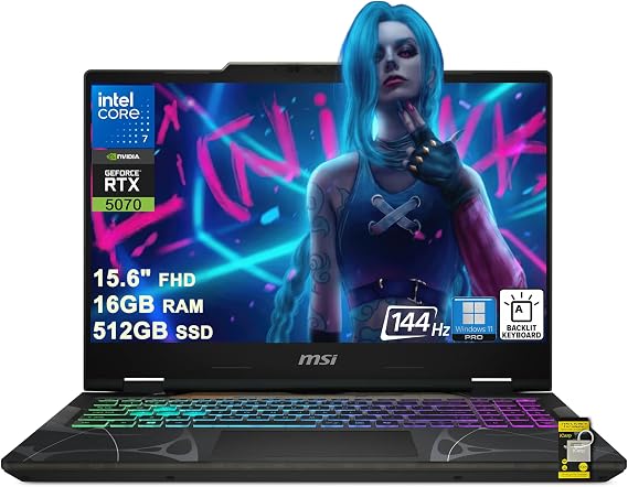 msi Cyborg 15 Gaming Laptop 15.6" FHD IPS 144Hz Intel 10-core 7 240H (Beats Ultra 7 268V) 16GB RAM 512GB SSD GeForce RTX 5070 GDDR7 (Up to 798 AI Tops) 4-Zone RGB Backlit Type-C Win11Pro ICP Acc