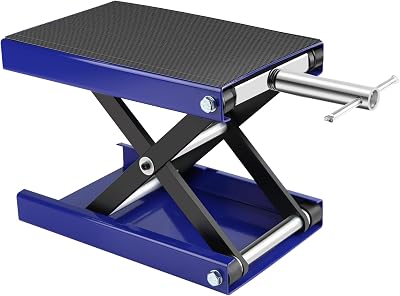 Motorcycle Lift, 1100 LBS Motorcycle Scissor Lift Jack with Wide Deck & Safety Pin, 3.7-14 Center Hoist Crank Stand, Steel Scissor Jack for Street Bikes, Cruiser Bikes, Touring Motorcycles Blue