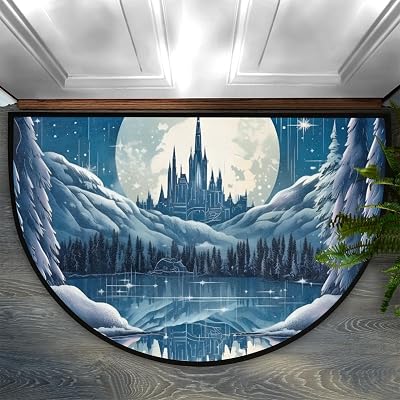 Snowy Mountains Wilderness Half Round Door Mat Indoor Entrance Half Moon Rug Area Rug Low Pile Non Slip Absorbent Semi Circle Welcome Mats for Kitchen Patio Home Decoration 36x24 Inch