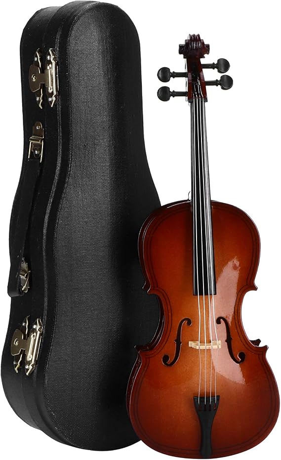 Mini Cello Model Ornament, Miniature Cello with Case Desk Display Bass Musical Instrument Wooden Decoration Delicate Gift Home Decor Ornaments Collectable Gift