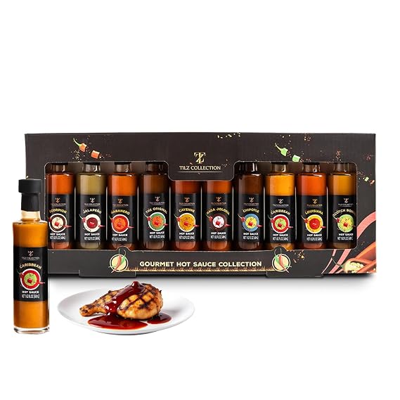 Chilli, Hot Sauce Gift Set -10 Flavours, Hot Sauce Bottles, Food Gift Sets For Men, Women, Vegan |Gourmet Chilli Sauces For BBQ, Jalapeno, Habanero, Scotch Bonnet |Cooking Gifts For Men, Birthday