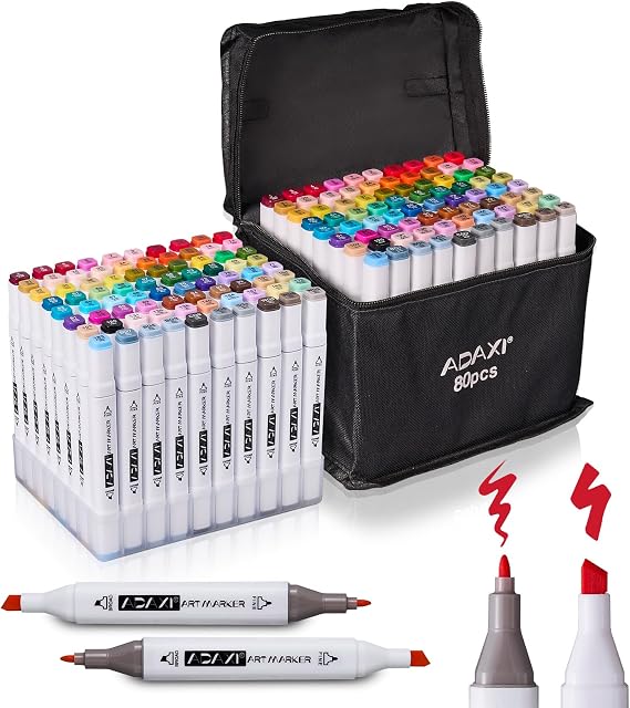 Markers Set with Base, 80 Colors Art Marker Pen Set for Kids and Adult, Double-Ended Alcohol Based Drawing Art Supplies with Fashion Carrying Case and Upgraded Base, Back to School Art Supplies