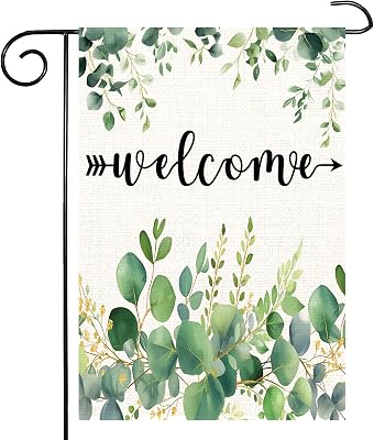 Spring Summer Floral Welcome Garden Flag 12 x 18 Inch Double Sided,Eucalyptus Seasonal Farmhouse Yard Outdoor Flag Seasonal Welcome Yard Outdoor Flag