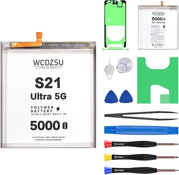 Battery Replacement for Samsung Galaxy S21 Ultra 5G New 0 Cycle 5000mAh EB-BG998ABY High Capacity Lithium Polymer for Samsung S21 Ultra 5G with Complete Repair Tool Kit G998U G998B G998W G998N
