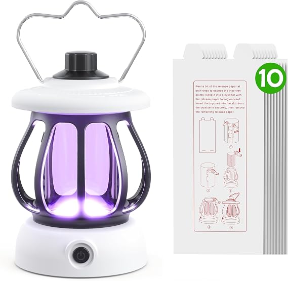 Flying Insect Trap(1Device + 10Refills), Fruit Fly Traps for Indoors & Outdoor Rechargeable, Quite Operation Fly Trap White
