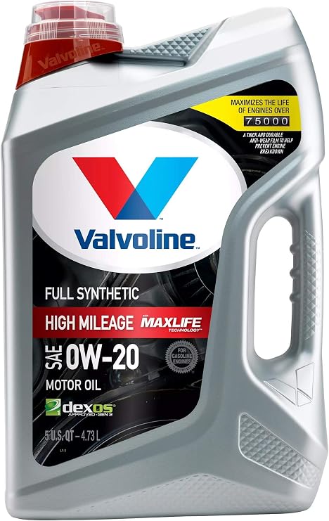 Valvoline Full Synthetic High Mileage with MaxLife Technology SAE 0W-20 Motor Oil 5 QT