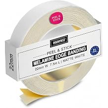 22mm Matt White Peel & Stick Edging Tape - 7.5m Self-Adhesive Melamine Trim - Veneer Strip w/Sticky Backing - Easy DIY Fix (No Iron On) Edge Banding for Repair to Worktop, Shelf, Cabinet