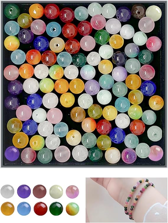 100 Pcs Multicolor Stone Beads, 8mm Round Beads for Jewelry Making
