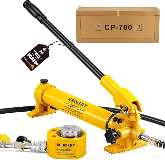 NEWTRY 30 ton Hydraulic Ram Jack + CP-700 Hydraulic Hand Pump Low Profile Porta Power Kit Single Section Mini Jack 0.55 Stroke Industrial Hydraulic Cylinder