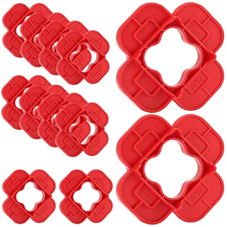 Deck Spacer Tool 12 Pcs, Plastic Deck Board Straightening Tool with 4 Size Options, Red Square Spacers for Composite Deck Boards, Clear Corner Markings, Easy Grip for Quick Installation