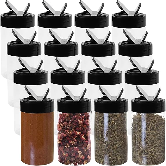 50 Pack 200ml 7oz Plastic Spice Jars with Shaker Lids, Clear Spice Storage Containers with Black Flip Top Cap, Seasoning Jars Herb Containers for Home Kitchen