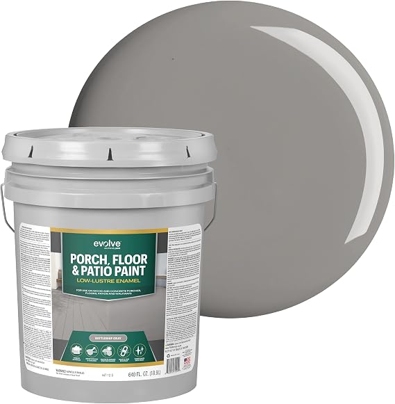 EVOLVE Porch & Floor Paint (Battleship Gray) 5-Gallon Durable, Scratch-Resistant, Multi-Surface Interior & Exterior Floor Coating, Low VOC, Fade & Weather Resistant