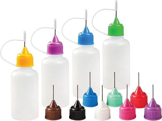 Free Hand Squeeze Bottles for Paint, 1 Oz Precision Tip Applicator Bottles, 4 Needle Tip Glue Bottles with 12 Tips for Acrylic Painting, Crafts & Masking Fluid
