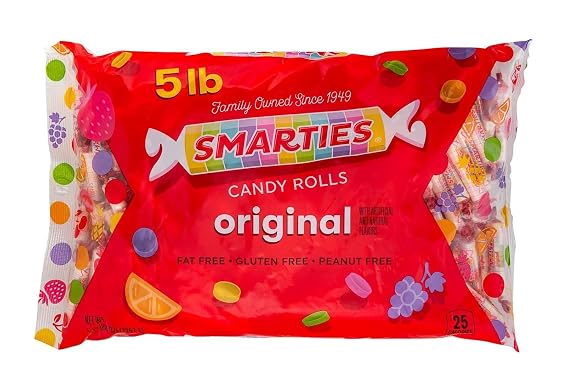 Smarties Candy Bulk Rolls Original Flavor, Gluten & Vegan Free, Classic Sweetness from Family Owned Company Since 1949, Peanut-Free & Dairy-Free, Perfect Halloween, 5 lb Bag