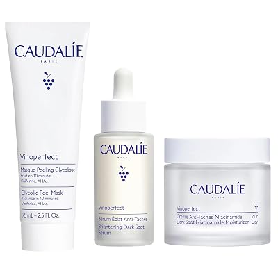 Caudalie Vinoperfect Brightening Trio, Vinoperfect Dark Spot Serum Vitamin C Alternative 30 mL, Dark Spot Brightening Moisturizer with Niacinamide 50 mL, and Glycolic Peel Mask 75 mL