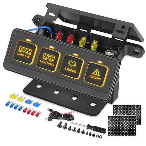 Wireless 4 Gang Switch Panel, Muto-Beam Multifunction Remote Control Switch Panel Auxiliary Universal Circuit Control Box with 4 Modes Strobe Memory Relay System for Truck SXS UTV ATV Car RV Boat