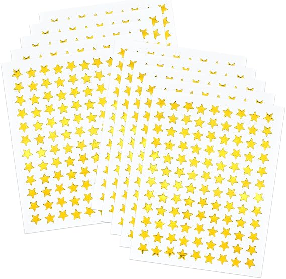 0.3" Diameter Gold Star Stickers - 1080 Pcs, 10 Sheets - Reward Stickers for Children, Ideal for Reward Charts and More