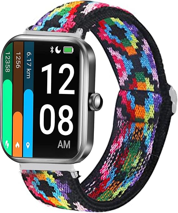 Lamshaw ID206 Band, Stretch Elastics Adjustable Strap Compatible for LETSCOM ID206 1.69" Smartwatch/YAMAY 1.69 Inch ID206 Smartwatch/Dirrelo ID206 smartwatch (Aztec Style Colorful)