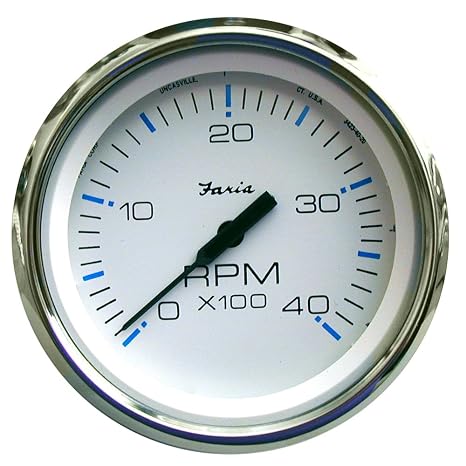 Faria 33842 Chesapeake Tachometer 4000 RPM Gauge - White SS 4"