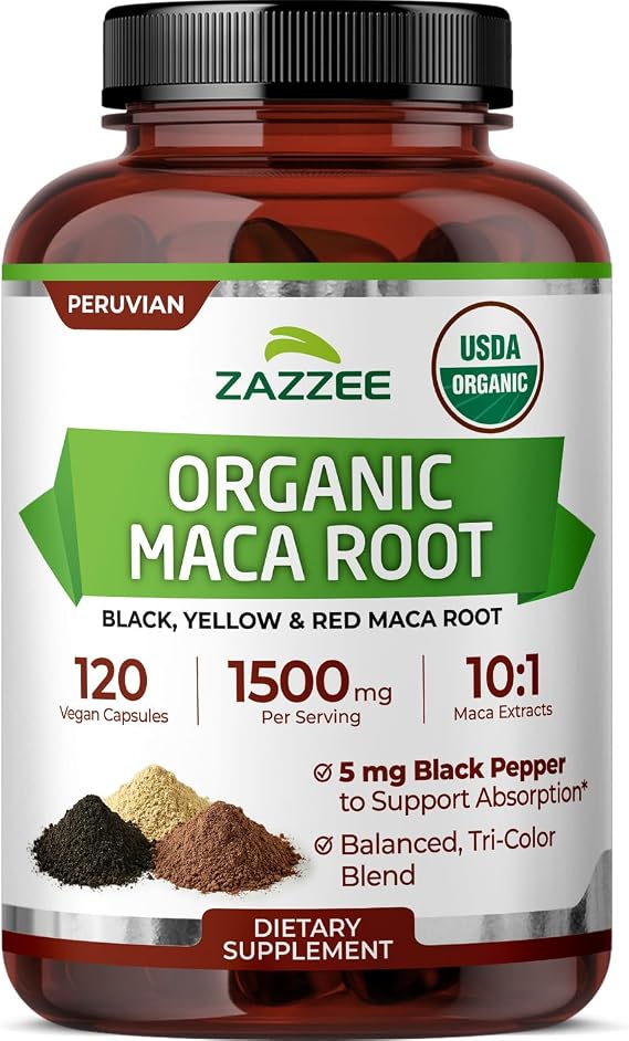 Zazzee USDA Organic Red, Black & Yellow Maca Root 10:1 Extract, Peruvian