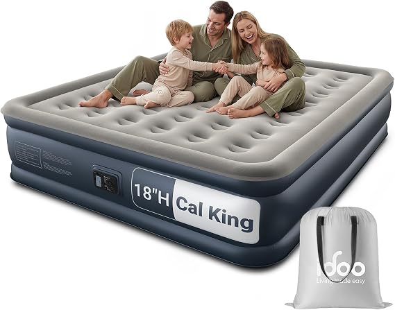 iDOO Cal King Air Mattress with Built in Pump, 18" Raised Blow up Bed | 84'' Extra Long Inflatable Mattress, Keep Feet from Dangling, Strong Support, Thicker PVC,