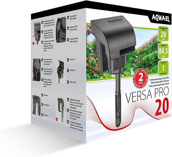 Aquael Versa Pro 20 Power Filter - Hang On Back Filter for Aquariums