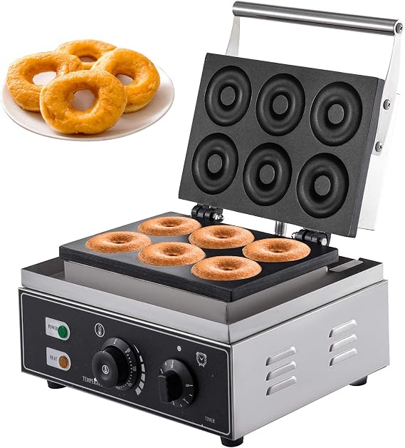 Commercial Mini Donut Maker Machine, Small Donut Snack Machine Makes 6 Doughnuts with Delish Recipes, Electric Doughnut Machine 1550W, Teflon-Coating