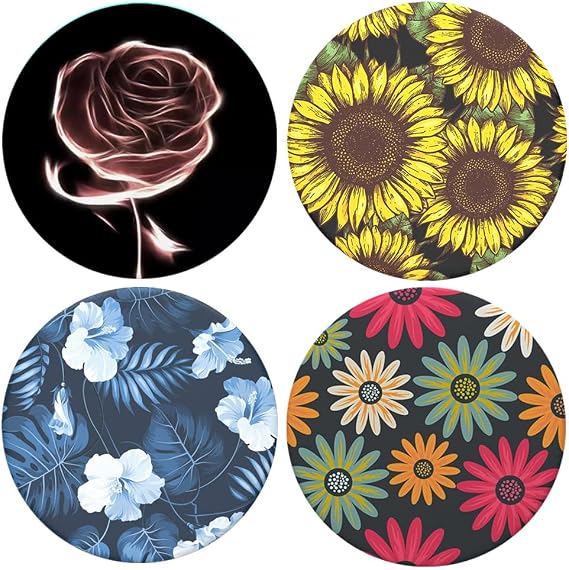 Universal Collapsible Phone Grip & Stand Holder - 360 Rotating Foldable Sticker Mount for iPhone Android Smartphones Tablets 4 Pack - White Black Pink Rose Gold Leopard (Flowers)