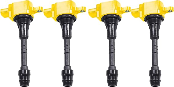 ENA Set of 4 Yellow Ignition Coil Pack 1.8 Compatible with Nissan 2002 2003 2004 2005 2006 Sentra, 2001-2005 Almera 1.8L L4 Coils Replacement for UF351 UF548 5C1394 224336N015 224486N015 C647 C730