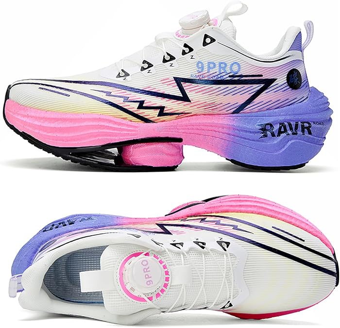 Carbon Plate Running Shoes, Men's, Thick Soles, High Resilience, Lightweight, Marathon, Jogging, Training, Anti-Slip, 3D Mesh, Dial Type, Breathable, Unisex, Parent-child Sports Shoes