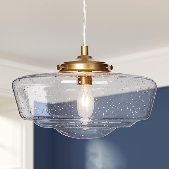 Antique Gold Pendant Light, Modern Seeded Glass Pendant Lighting Fixture for Kitchen Island, Dining Room, Bedroom, Entryway and Stairway