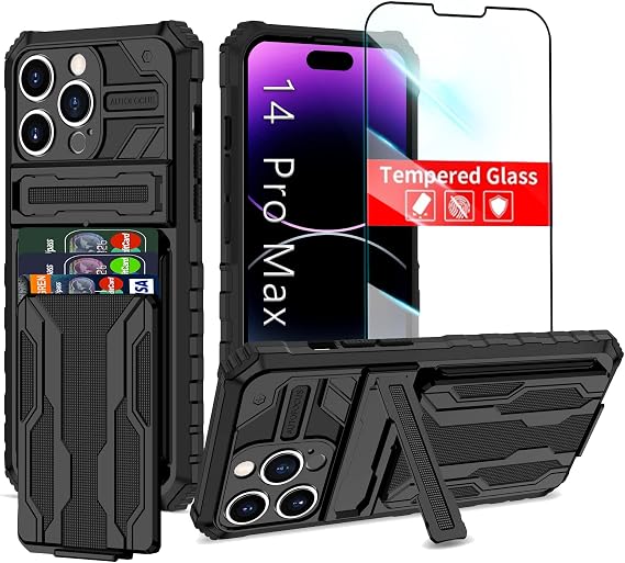 for iPhone 14 Pro Max Wallet Case with Card Holder, Black