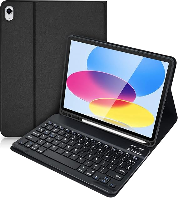 Bluetooth Keyboard Case for iPad 10th Generation 10.9 inch 2022 (A2696 / A2757 / A2777), Protective Case with Detachable Keyboard for iPad 10th Gen. 2022, Built-in Pen Holder - Black