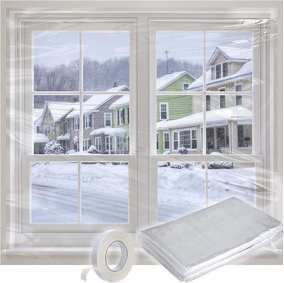 Apipi Thicken Window Insulation for Winter - Fits 10 Windows of 3' x 5' Durable Sealing Plastic Film Cover, Clear Shrink Window Insulation Kit with Double-Side Tape for Winterizing, 63 433 in