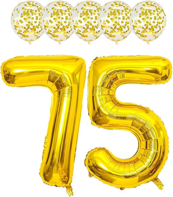 Gold 75 Foil Balloons 40" Jumbo Foil Balloons Confetti Balloons for 75th Birthday Wedding Anniversary Party Decorations