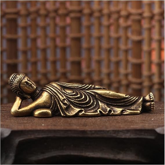 Guan Yin Statue Solid Pure Brass Buddha Small Ornament Figurines Antique Copper Guanyin Sleeping Buddha Statue Desk Decorations Home Decor Craft Lucky Buddha Statue