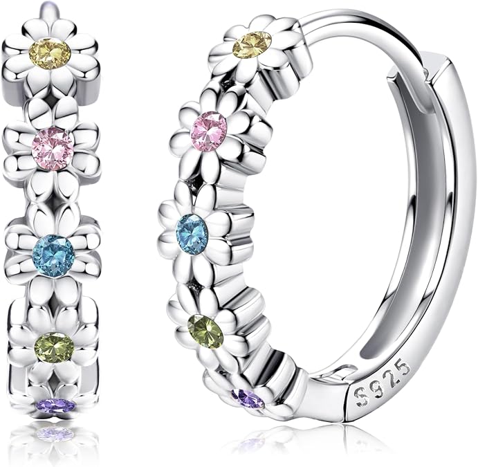 MILACOLATO Solid 925 Sterling Silver Daisy Hoop Earrings for Toddler Women