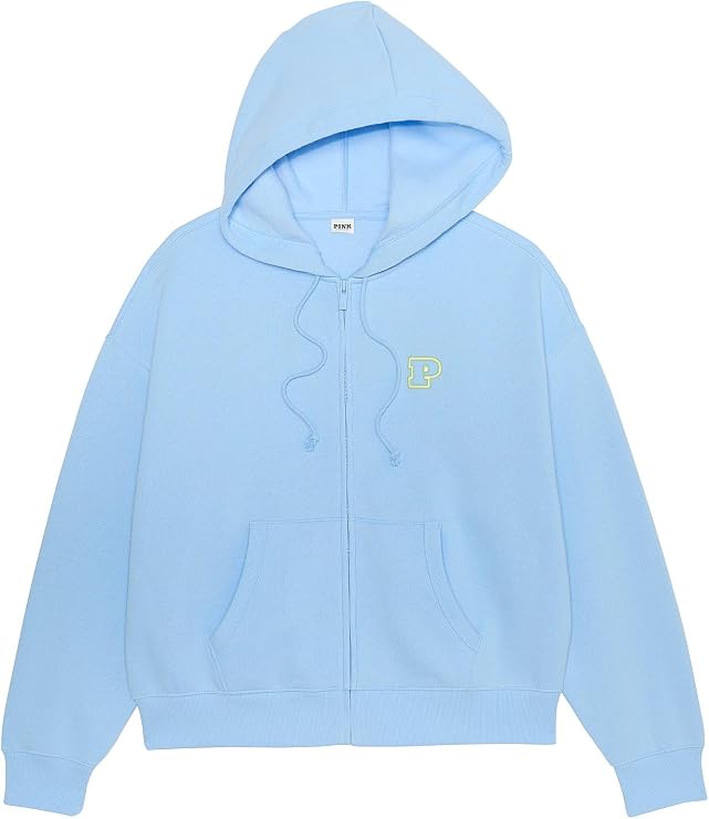 Victoria's Secret Pink Ivy Fleece Campus Full Zip Hoodie Color Blue Size Medium New