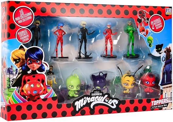 P.M.I. Miraculous Ladybug Designs Topeez | 12 Miraculous Ladybug Topeez Out of 16 Designs in 1 Pack | 6 Topeez and 2 Rare Hidden Mystery Topeez (Assortment A)