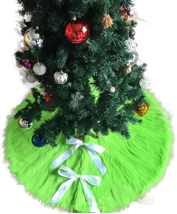 Christmas Tree Skirt Fur Xmas Tree Skirts Mat Pure Faux Round Carpet for Home Party Decorations Ornaments (Green 30 Inch)