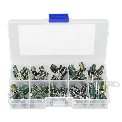 Oumefar 100pcs Capacitor Kit, Aluminum Electrolytic Capacitor Assortment Box Kit Electrolytic Capacitors for DIY Soldering Electronic 10 Values 10V-63V 10uf-470uf Capacitors