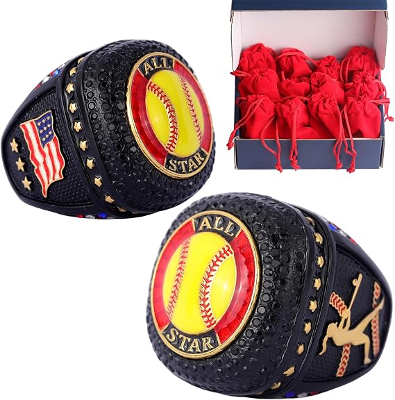 Sporting awards12 pcs Pack Big Heavy Softball All-Star Championship Awards Trophy Ring Size 9.5 All Stars Softball Team Winner Awards Players Awards