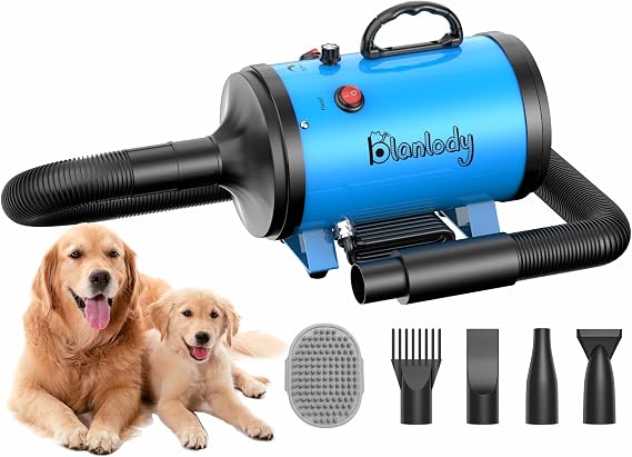 Dog Hair Dryer Blaster 3200W/4.5HP Pet Grooming Hair Dryer | Low Noise Temperature Heater with 4 Different Nozzles and Pet Grooming Brush