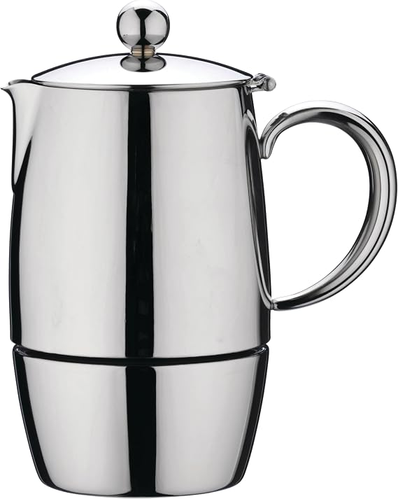 BEC-06M Café Stål Bellux Range 18/10 Stainless Steel Espresso Coffee Maker Classic Style Stovetop Italian Moka Pot Design, Hollow Cool Touch Handles, 6-Cup (280ml )