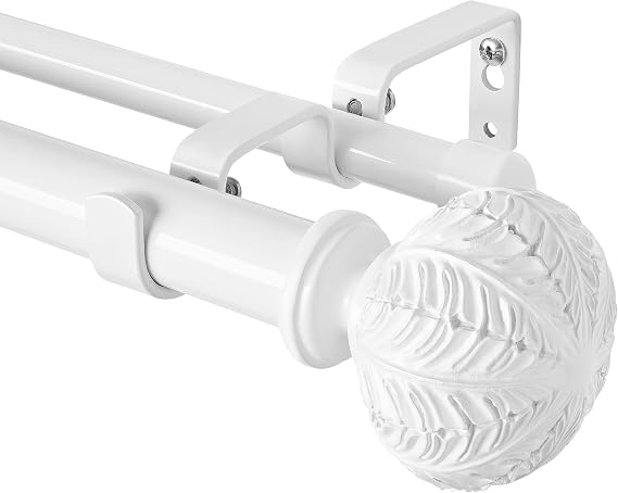 Double Curtain Rods,WL.Rocaille 1 Inch Curtain Rods 72 to 144 Inches,Window Telescoping Dual Curtain Rod Set with End Cap,Adjustable Decorative White Curtain Rods for Bedroom,living Room
