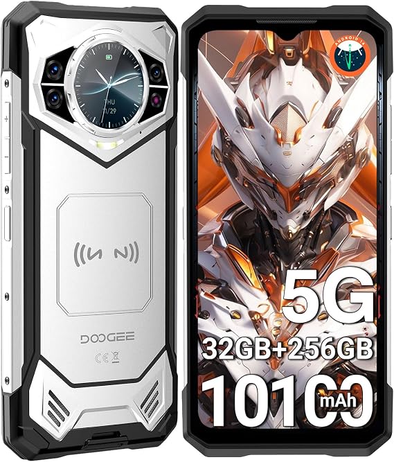 S200 Telephone Portable Incassable 5G Android 14 32Go RAM + 256 Go ROM/2 to Smartphone Incassable Avec Écran Arrière de 132 10100 mAh (33W) 672 FHD+120Hz 100 MP + 20 MP Dual SIM/NFC.