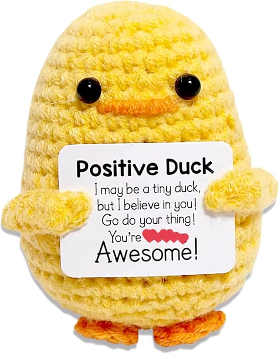 Handmade Emotional Support Duck Plush With Card - Motivational Birthday Gift for Friends (Yellow)