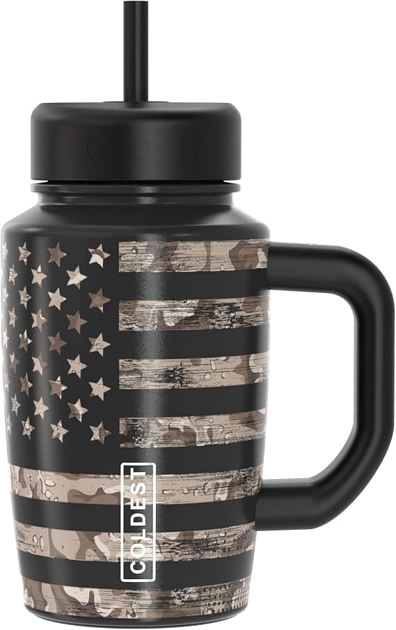 Coldest Tumbler with Handle & Coffee Lid - 100% Spill Proof Tumbler (3 Lids) - Stainless Steel Insulated Leakproof Tumblers for Women & Men - Cup Holder Friendly - 15 oz (American)