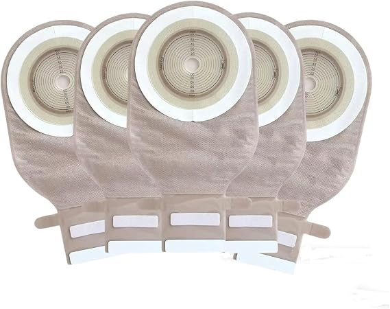 5 PCS Colostomy Bags,One Piece Ostomy Bag Ostomy Supplies,Drainable Ostomy Pouch with Closure for Ileostomy Stoma Care,20mm-65mm Cut-to-Fit